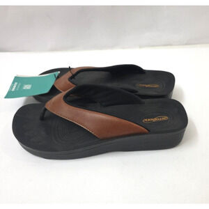 AEROTHOTIC Women’s 6 Brown Orthotic Thong Sandals With Heel + Arch Support